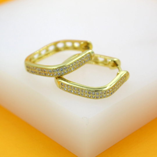 18K Gold Filled Paved CZ Square Hoops Earrings-0