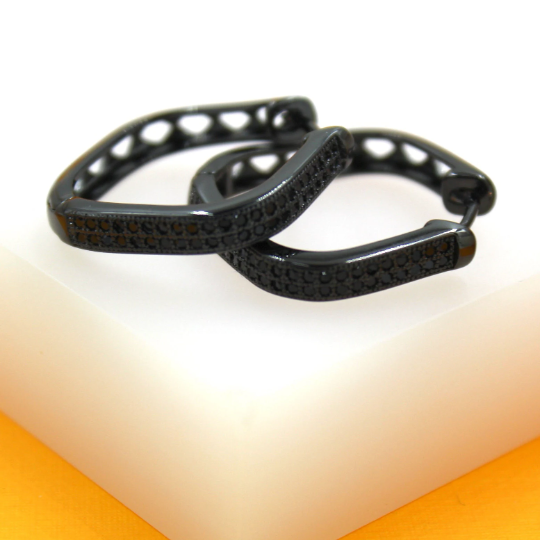 18K Gold Filled Paved CZ Square Hoops Earrings-3