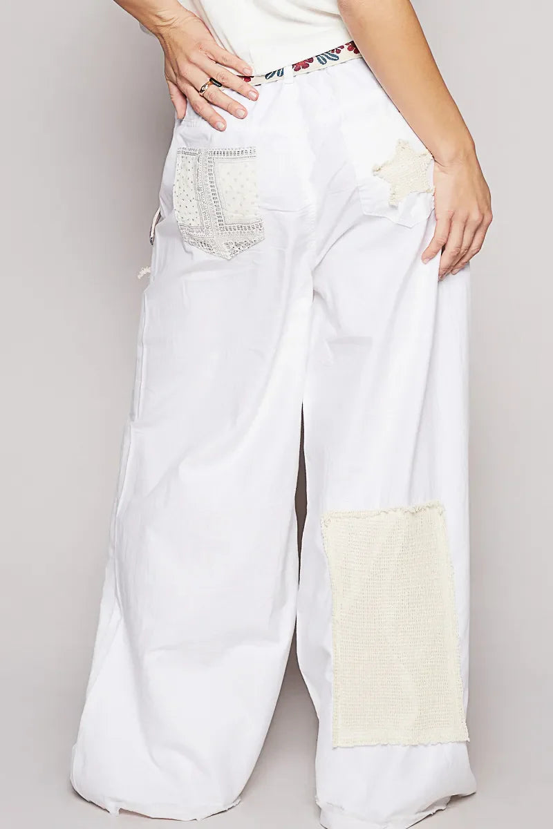 Raw Hem Star Patch Wide Leg Pants