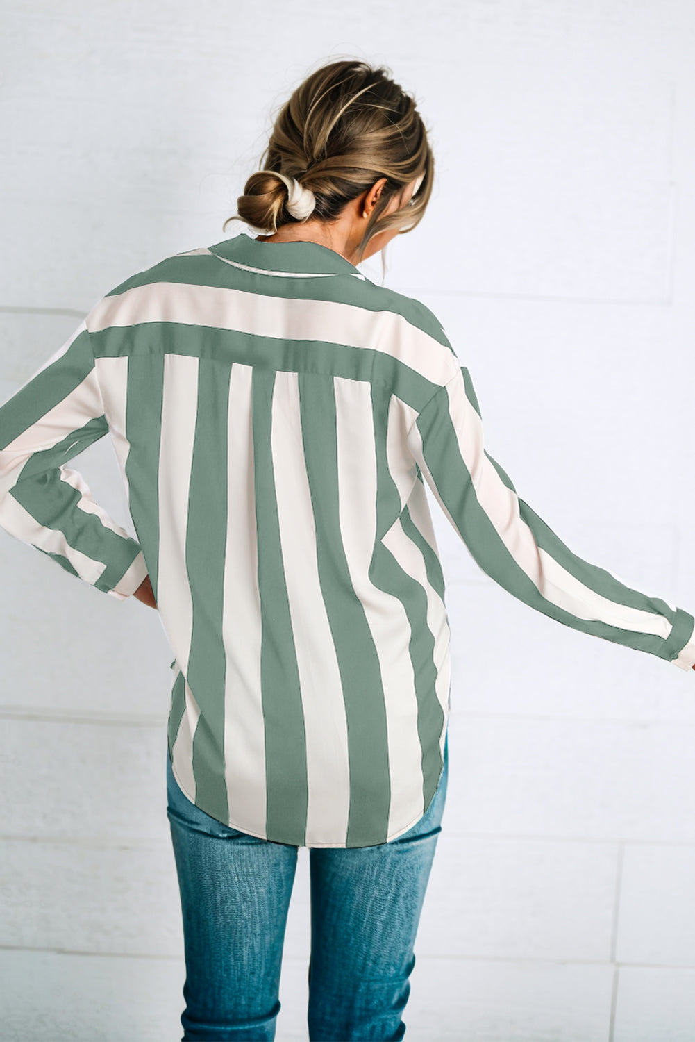 Green Striped Soft Relaxed Button Up Shirt
