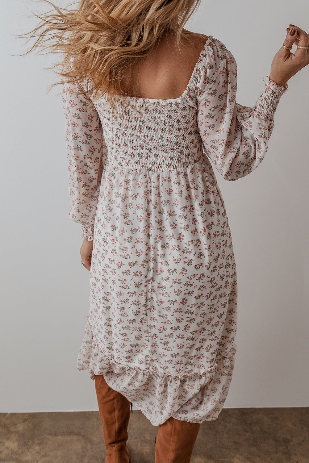 Delaney Ruffled Hem Square Neck Midi Dress-1