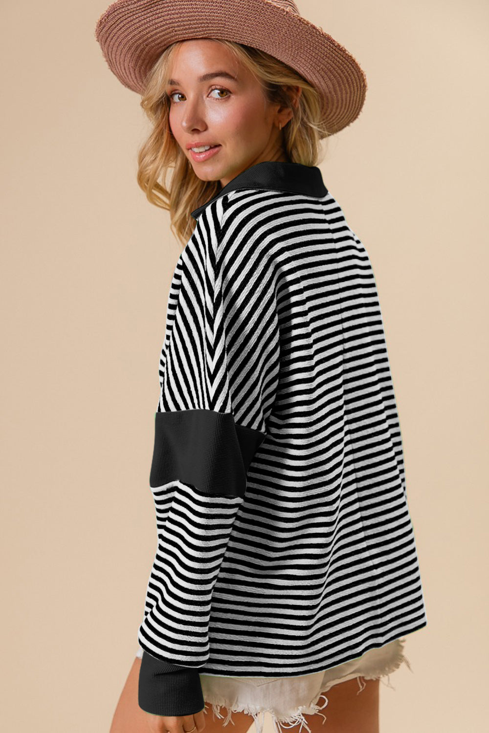 BiBi Striped Contrast Long Sleeve Knit Top-2