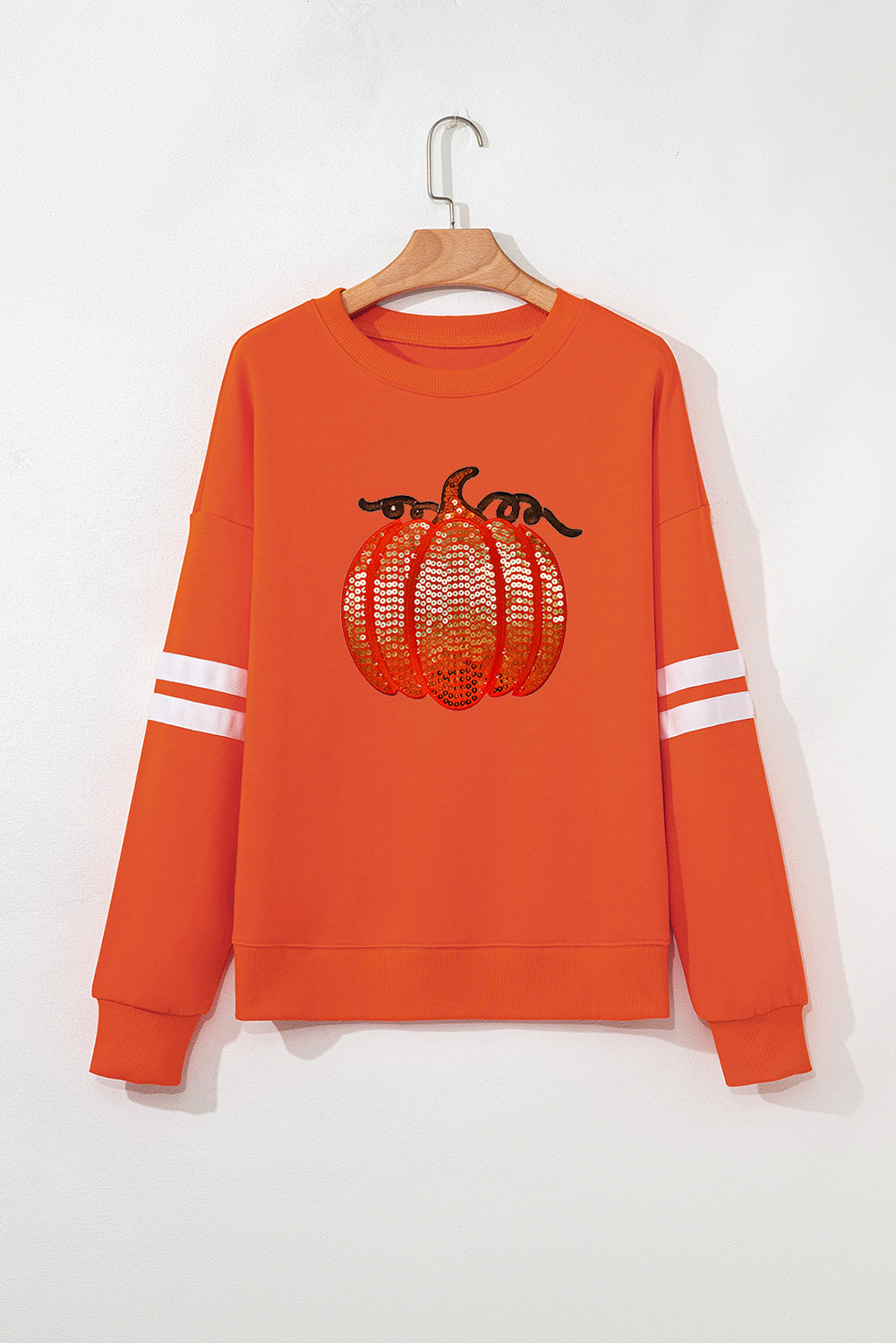 Orange Sequin Pumpkin Patched Oversize Varsity Sweatshirt