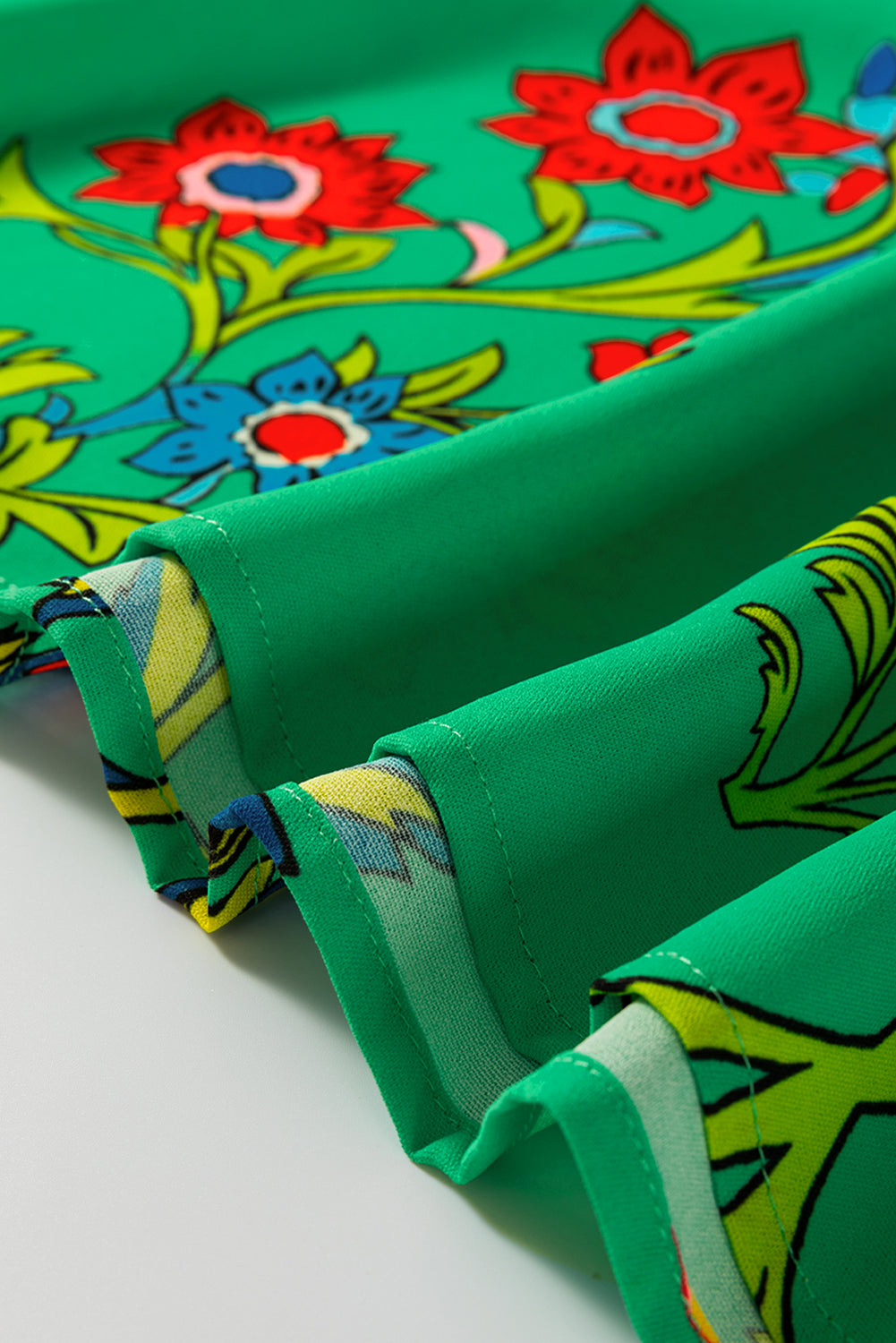 Green Floral Print Flutter Sleeve Frill Neck Blouse