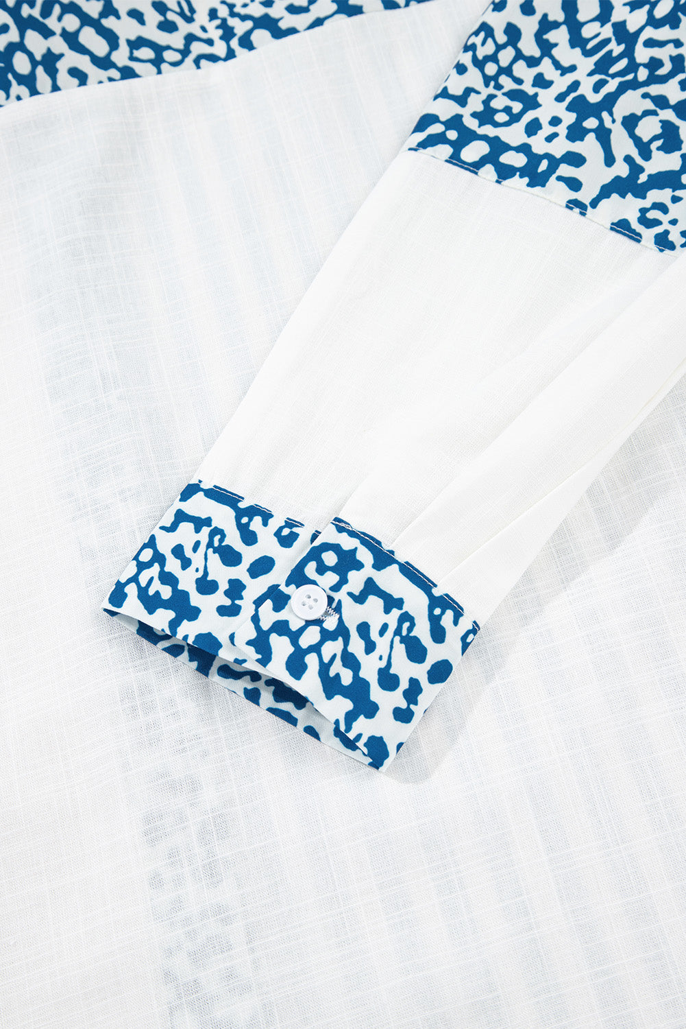 Sky Blue Leopard Striped Patchwork Button-up Shirt