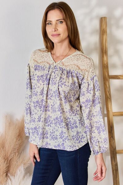 Hailey & Co Full Size Lace Detail Printed Blouse-2
