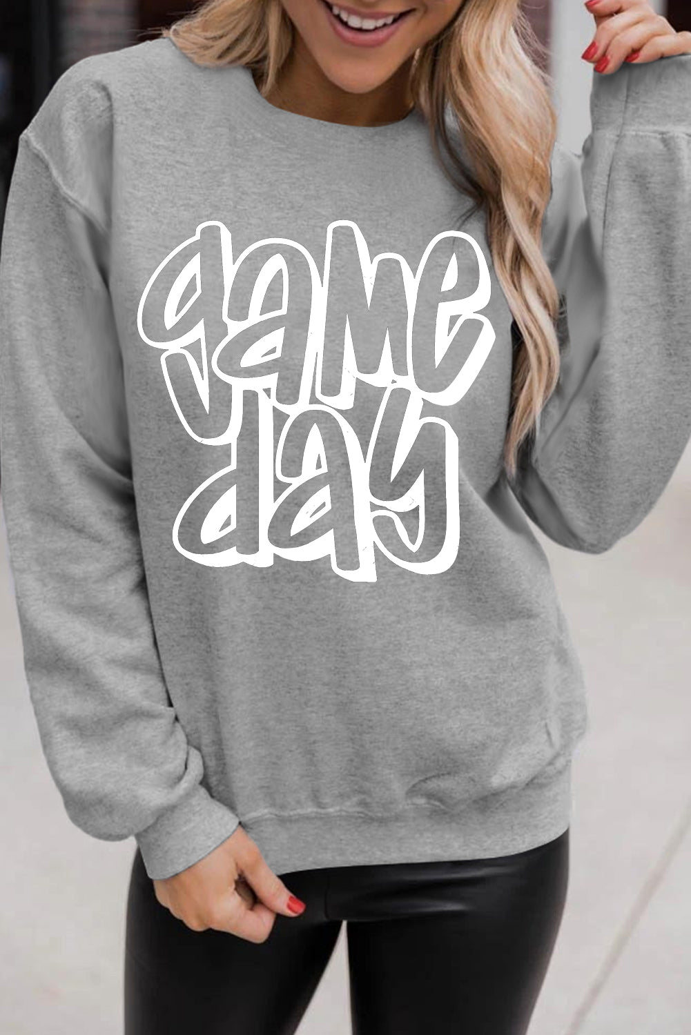 Gray game day Printed Round Neck Sweatshirt