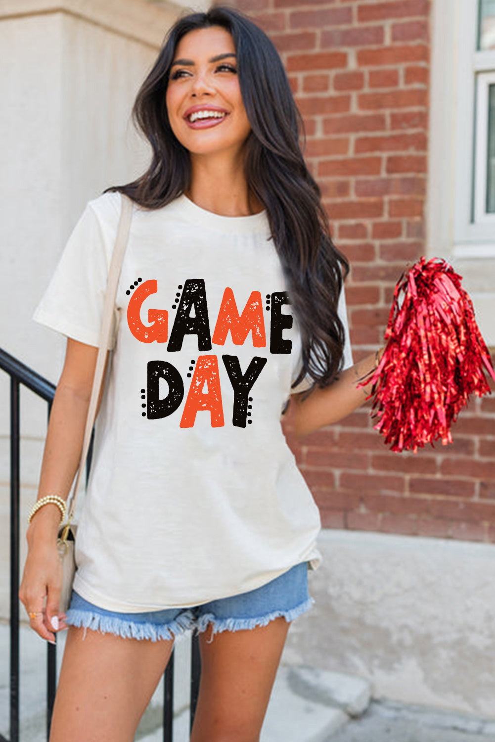 White GAME DAY Funny Letter Printed Casual Tee