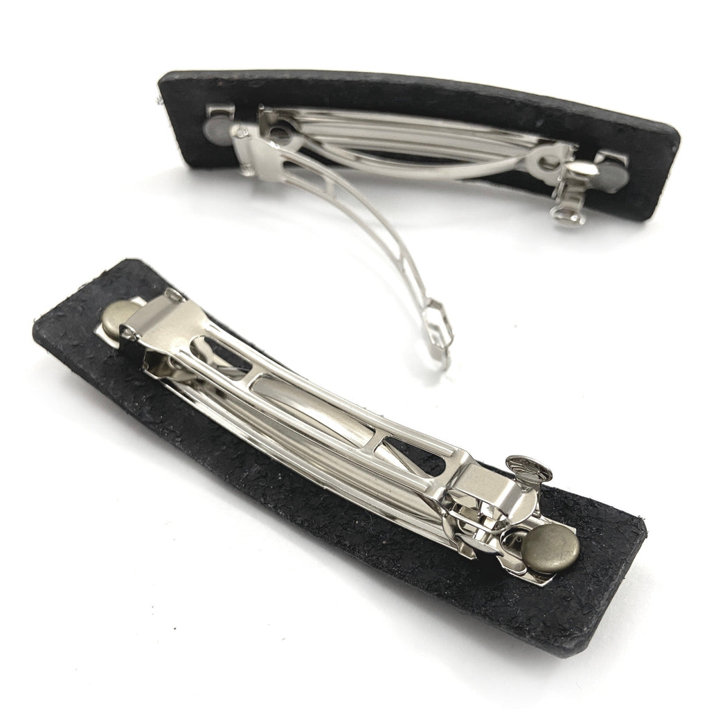 Black Leather & Decorative Brass Stud Barrette-3