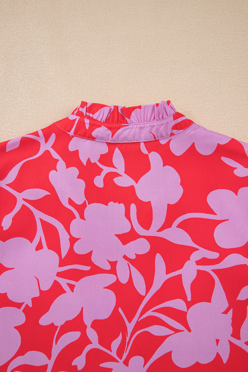 Red Floral 3/4 Sleeve Ruffle Hem Mini Dress