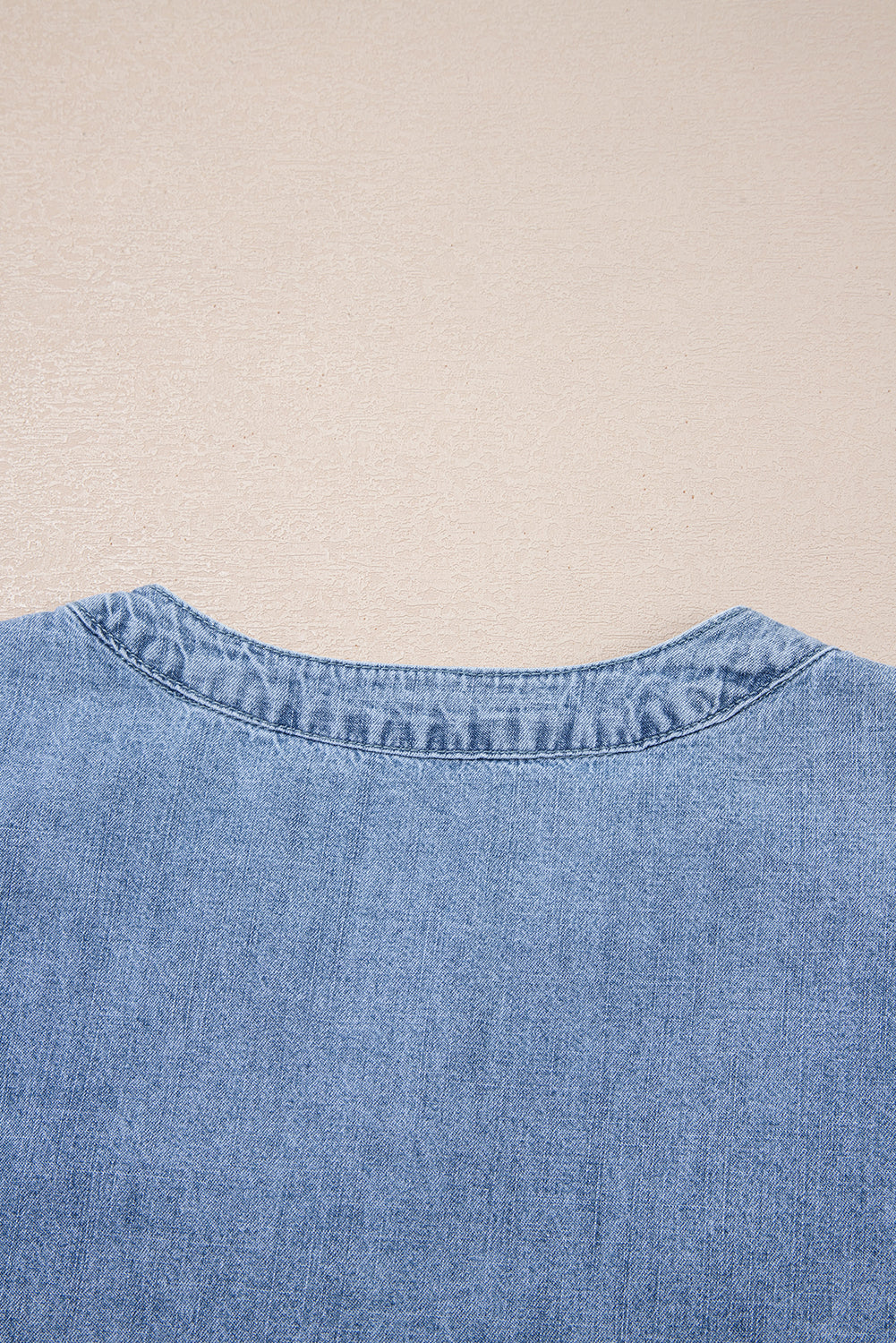 Myosotis Pleated Puff Sleeve Split V Neck Denim Top