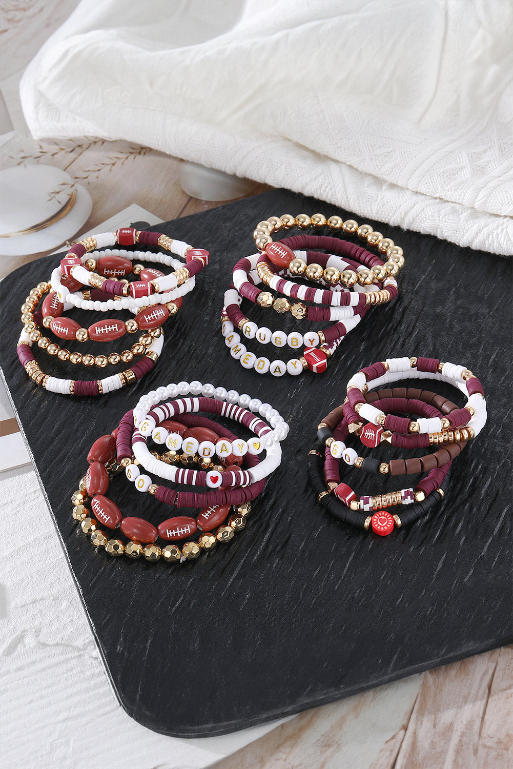 Red Dahlia 5pcs Football Beaded Bracelet Set