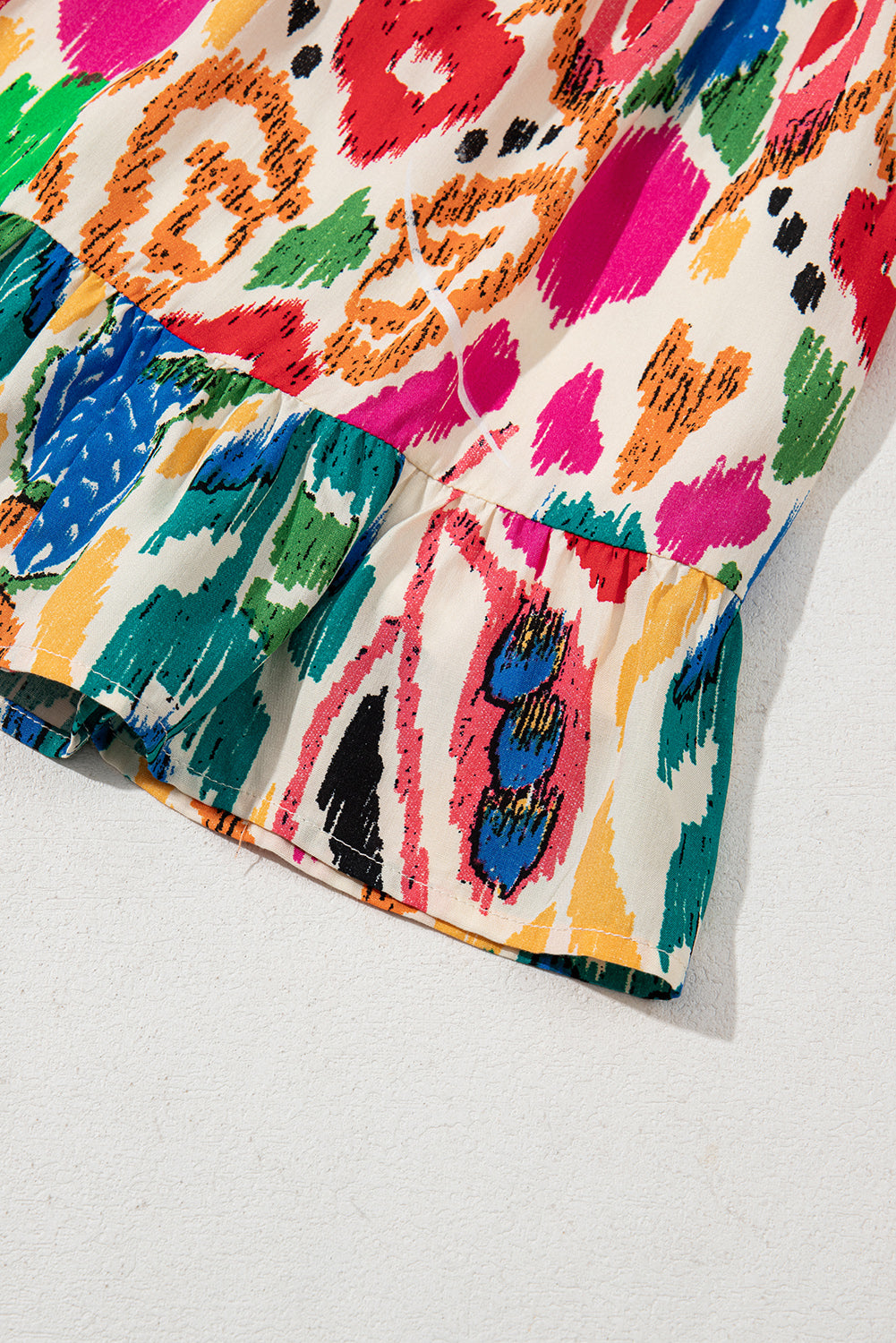 Sky Blue Abstract Print V Neck Dolman Sleeve Ruffle Tiered Mini Dress