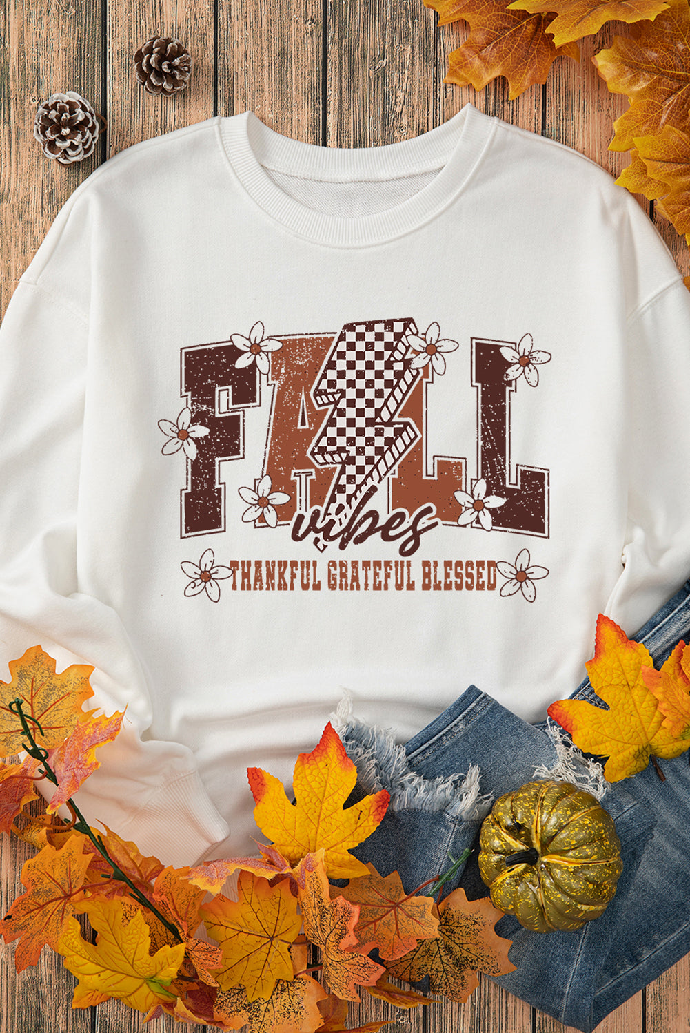 White FALL THANKFUL GRATEFUL BLESSED Graphic Drop Shoulder Sweatshirt