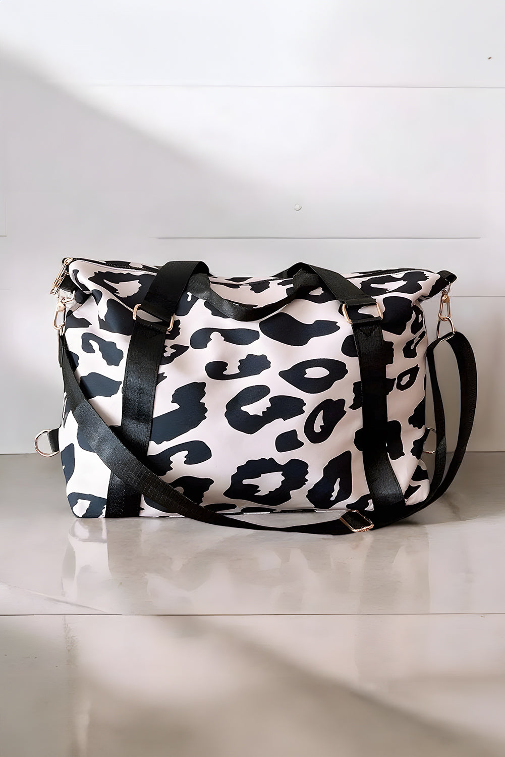 Black Leopard Print Luggage Tote Bag