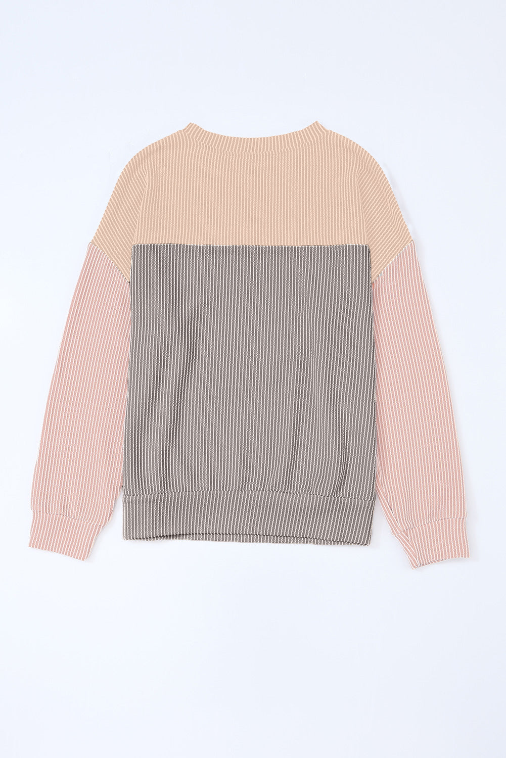 Multicolor Colorblock Ribbed Loose Long Sleeve Top