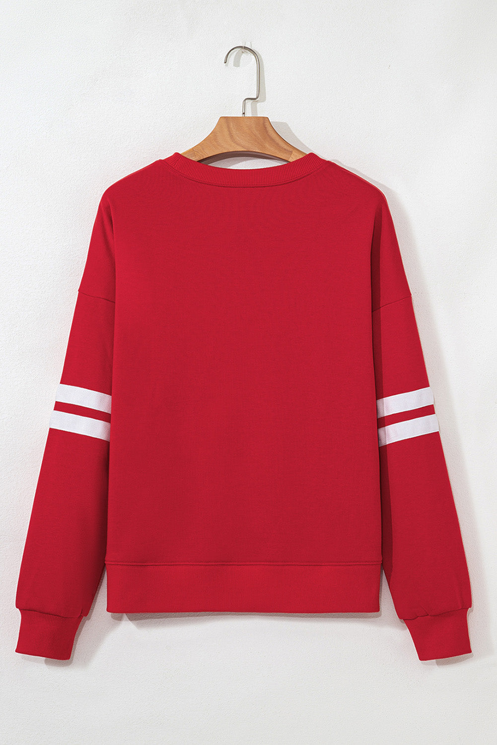 Fiery Red Glitter Baseball Patched Drop Shoulder Varsity Sweatshirt