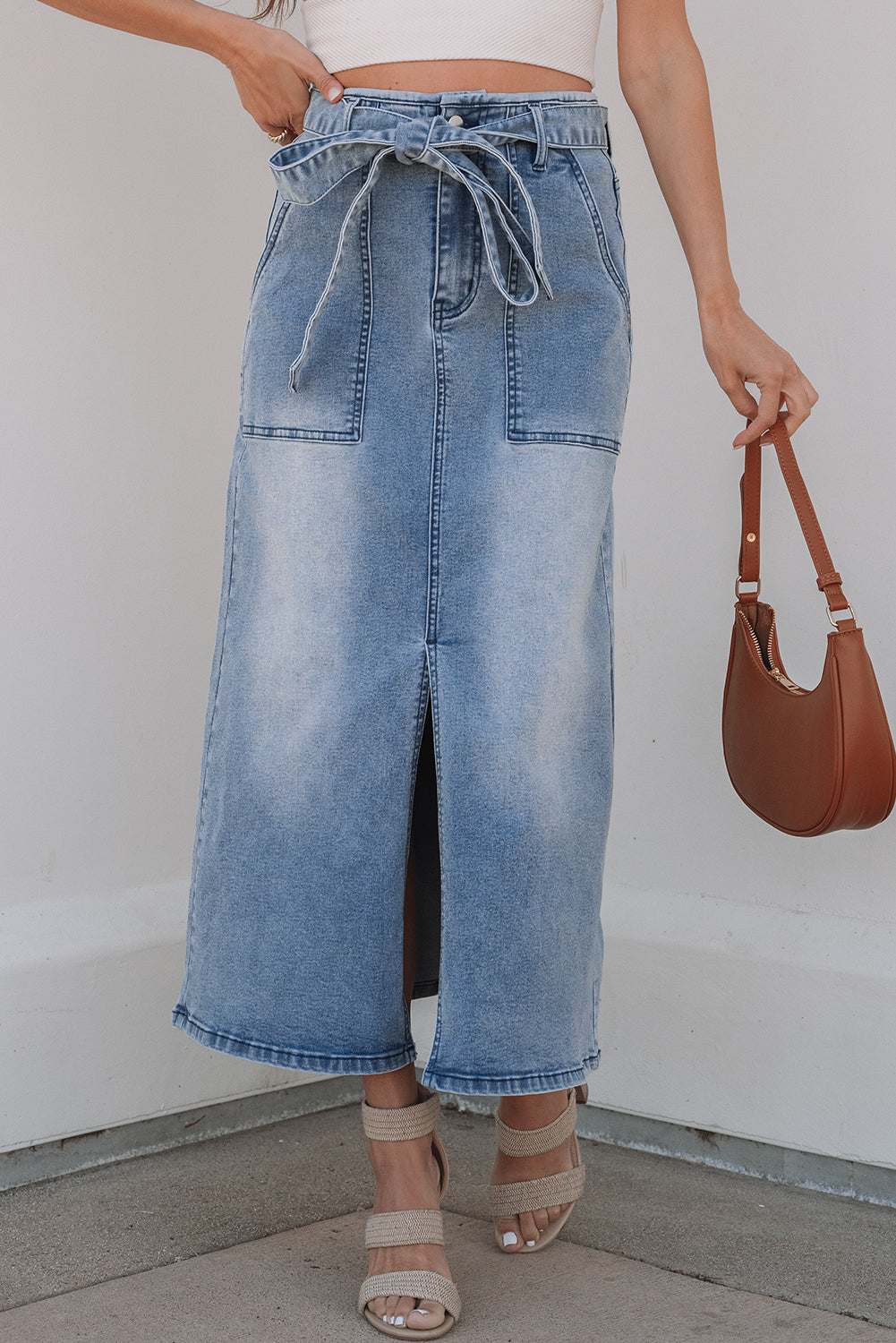 Ariah High Waist Midi Denim Skirt-0