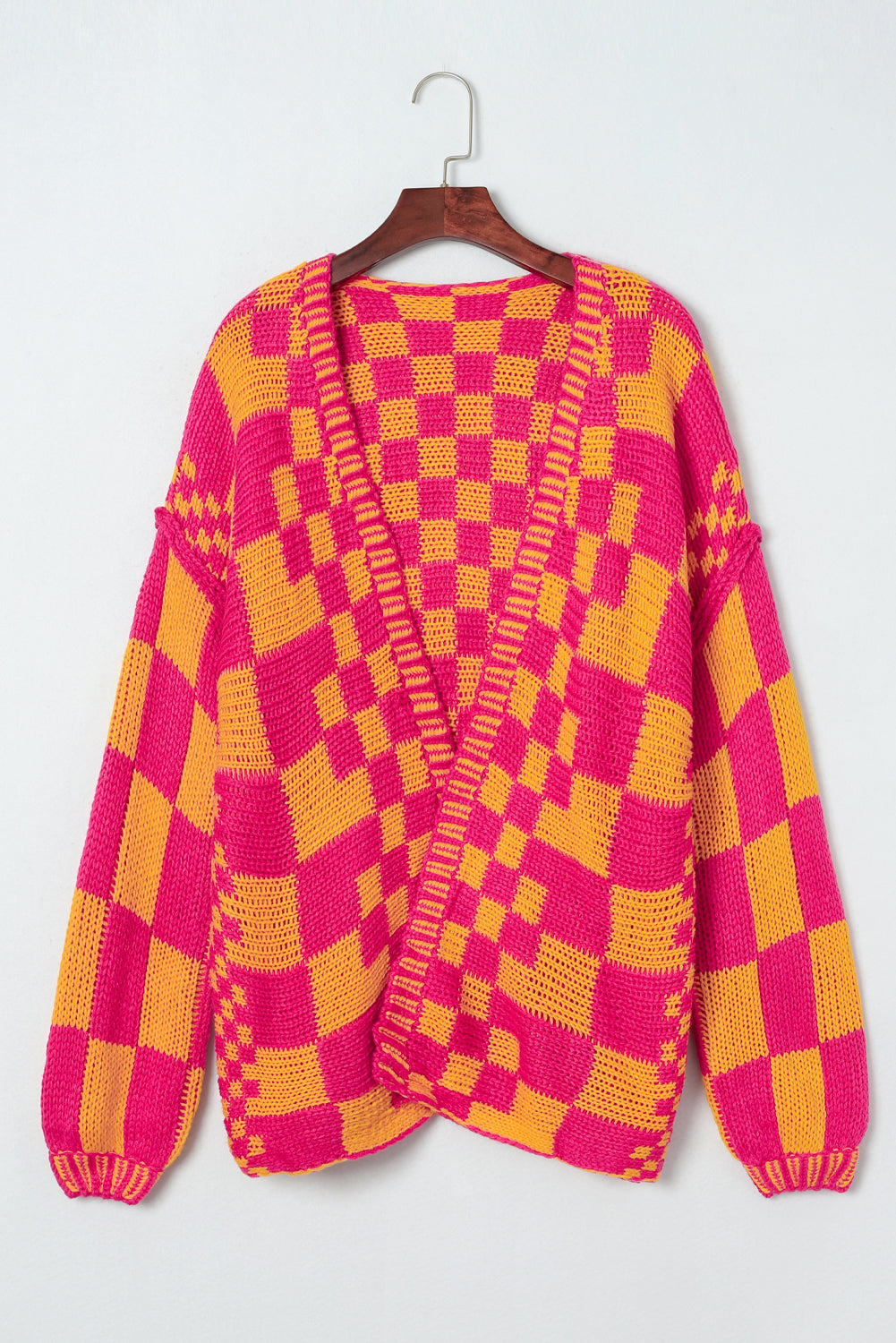Multicolor Plaid Open Front Knitted Cardigan