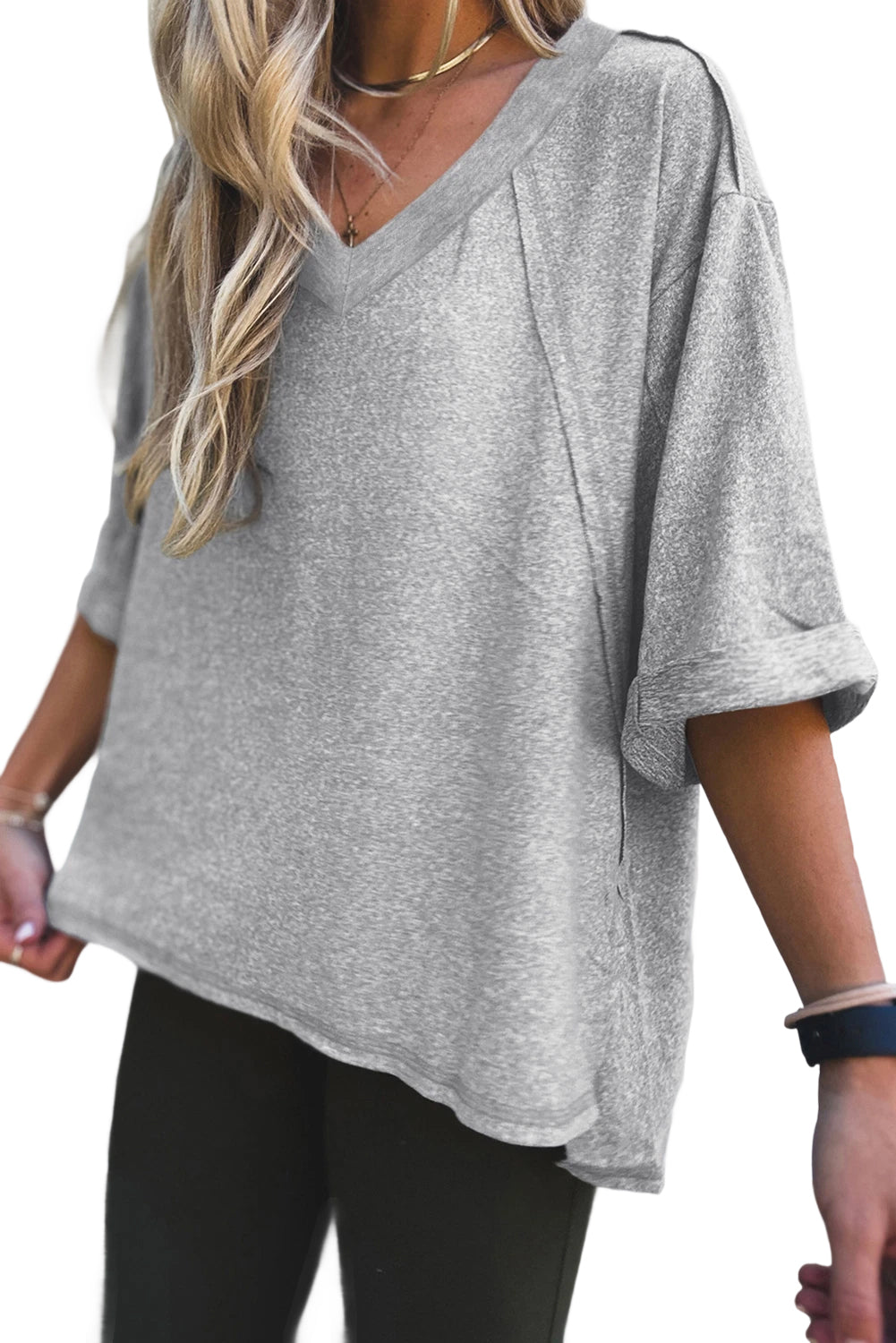 High-rise Raglan Sleeve V Neck Oversized T Shirt
