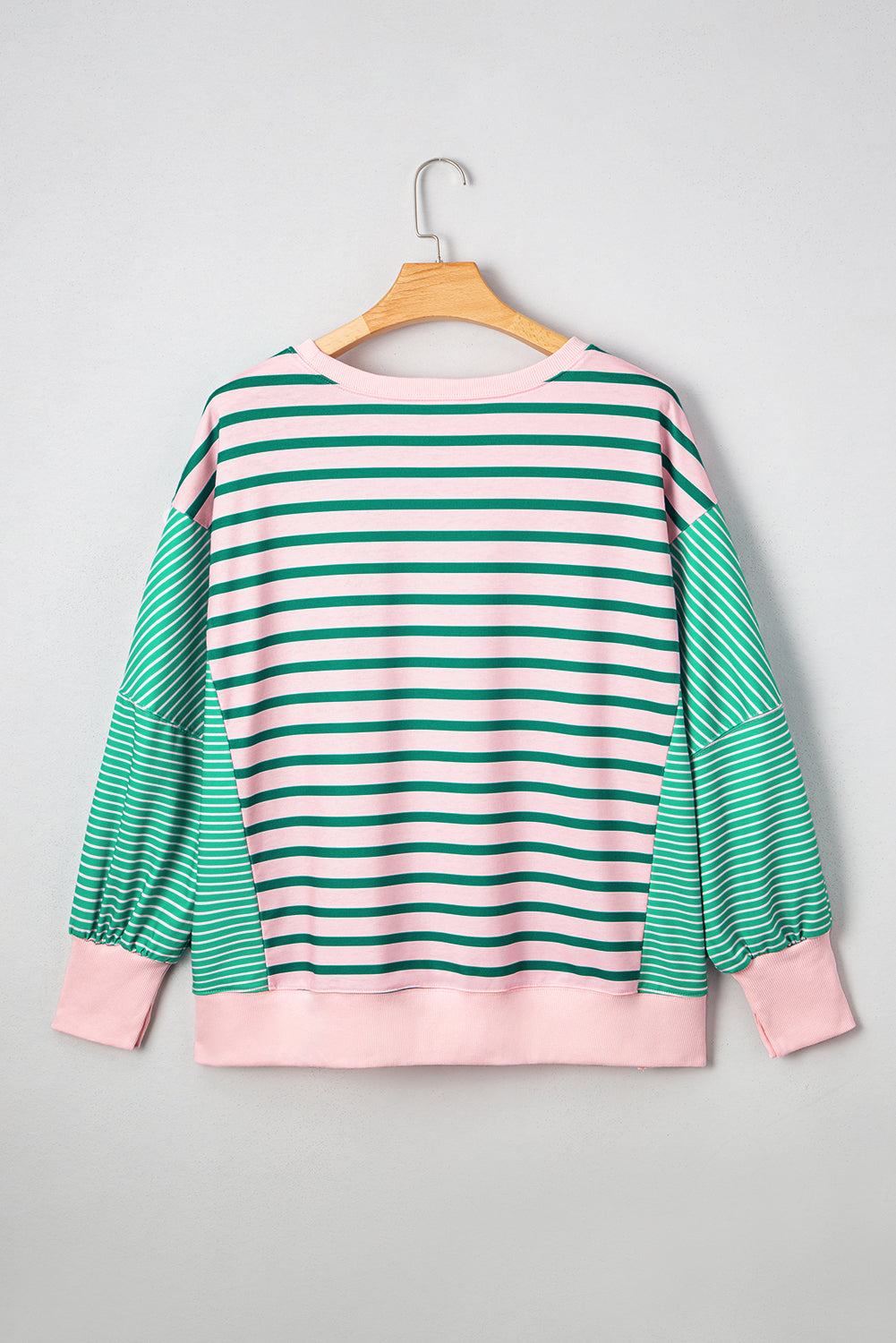 Green Stripe Colorblock Patchwork Side Slit Plus Size Sweatshirt