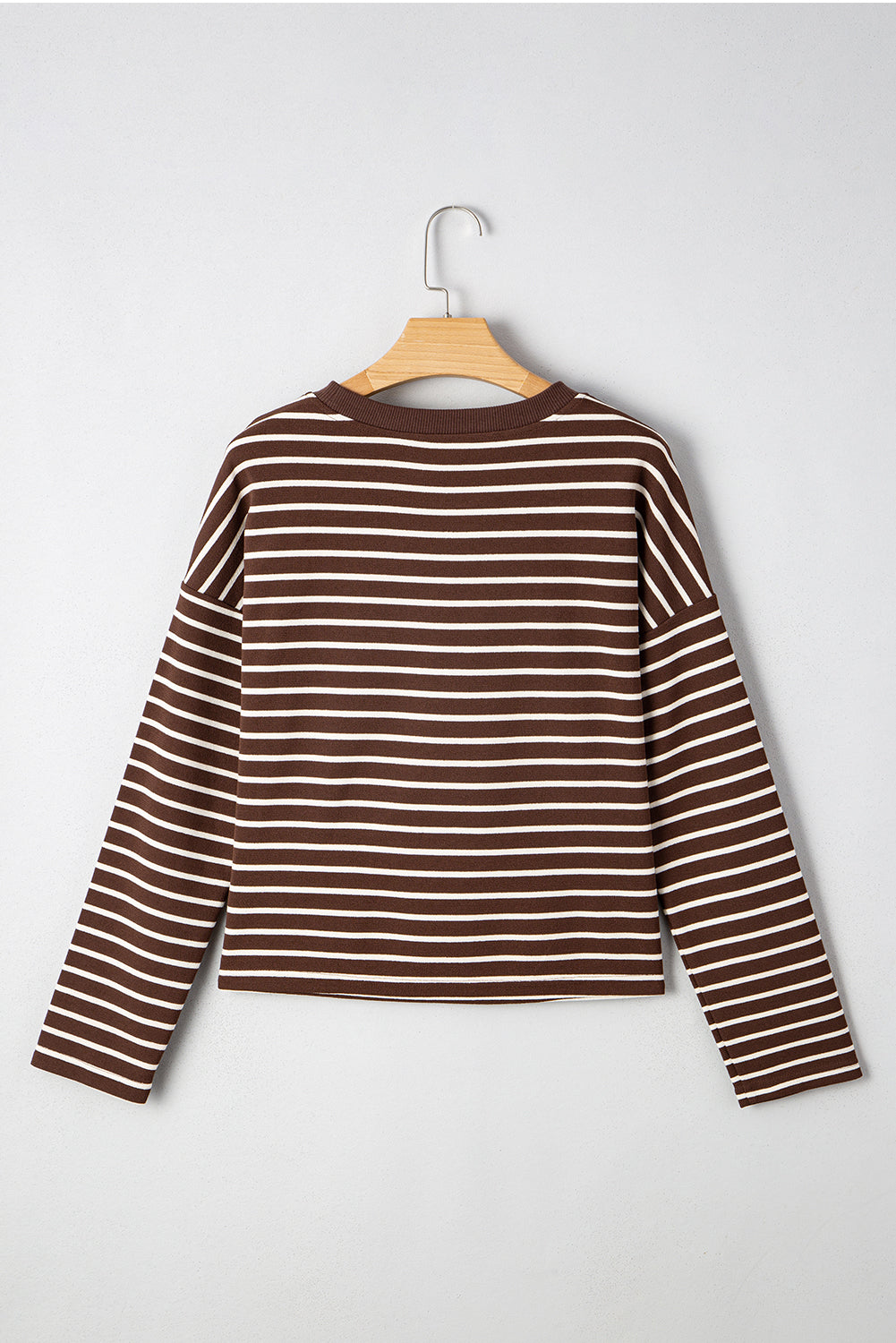 Brown Striped Textured Long Sleeve Top