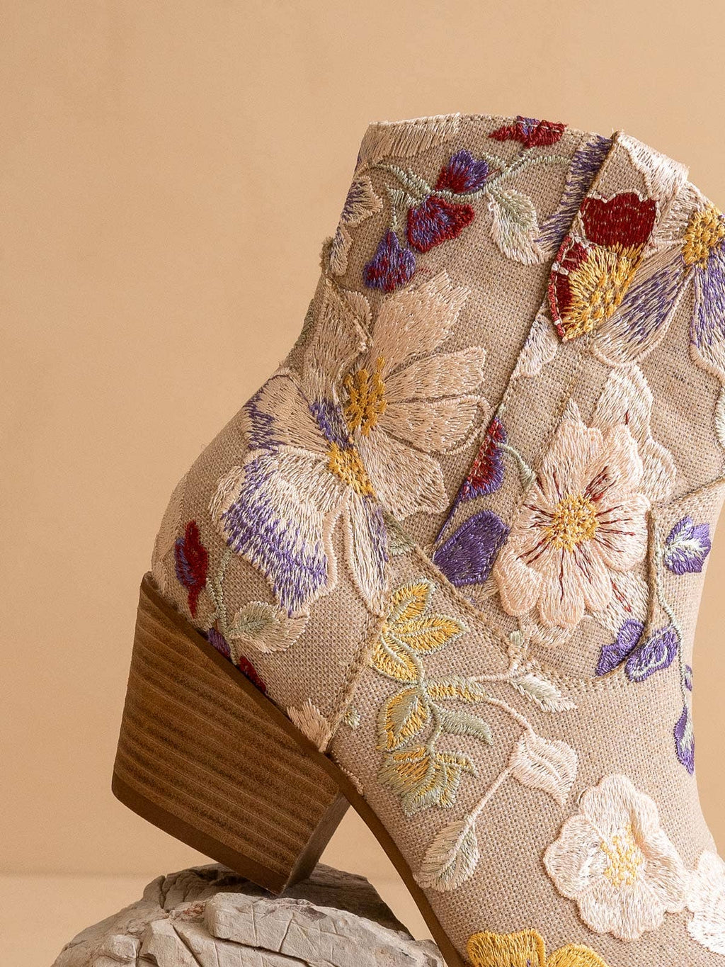 The Jolene|Taupe Floral Applique Western Boot