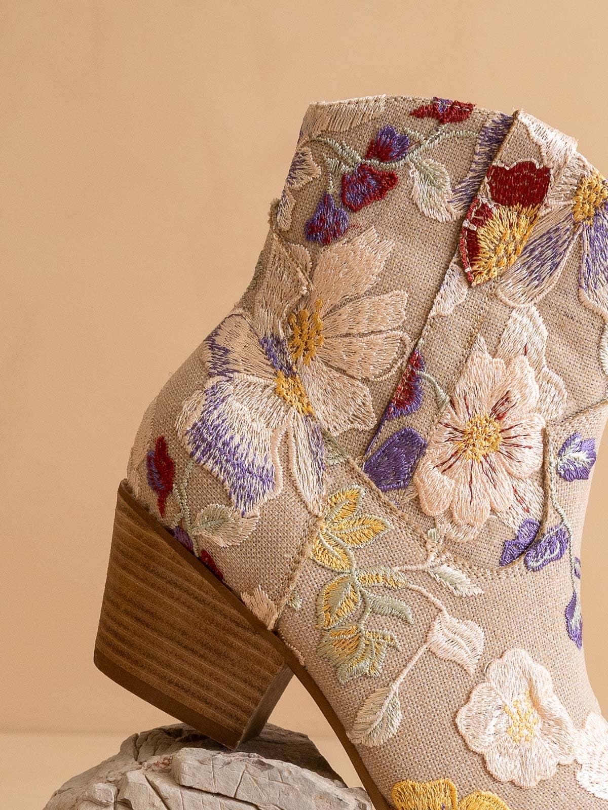 The Jolene|Taupe Floral Applique Western Boot