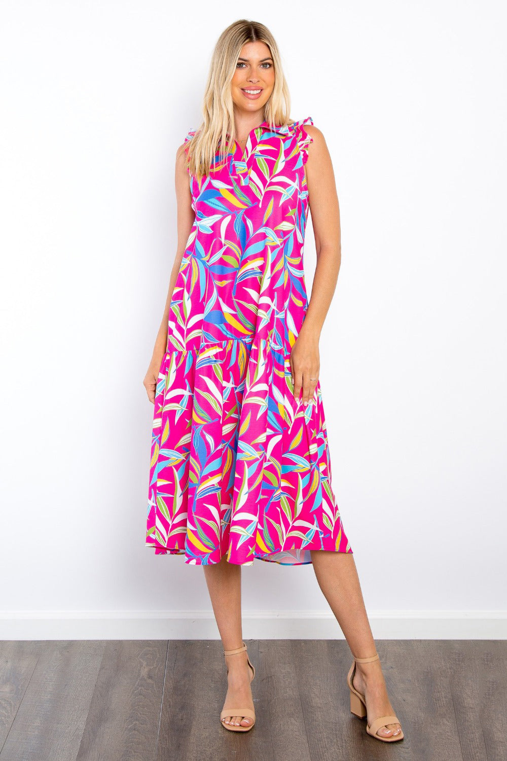 Be Stage Print Ruffled Midi Dress with Pockets-0