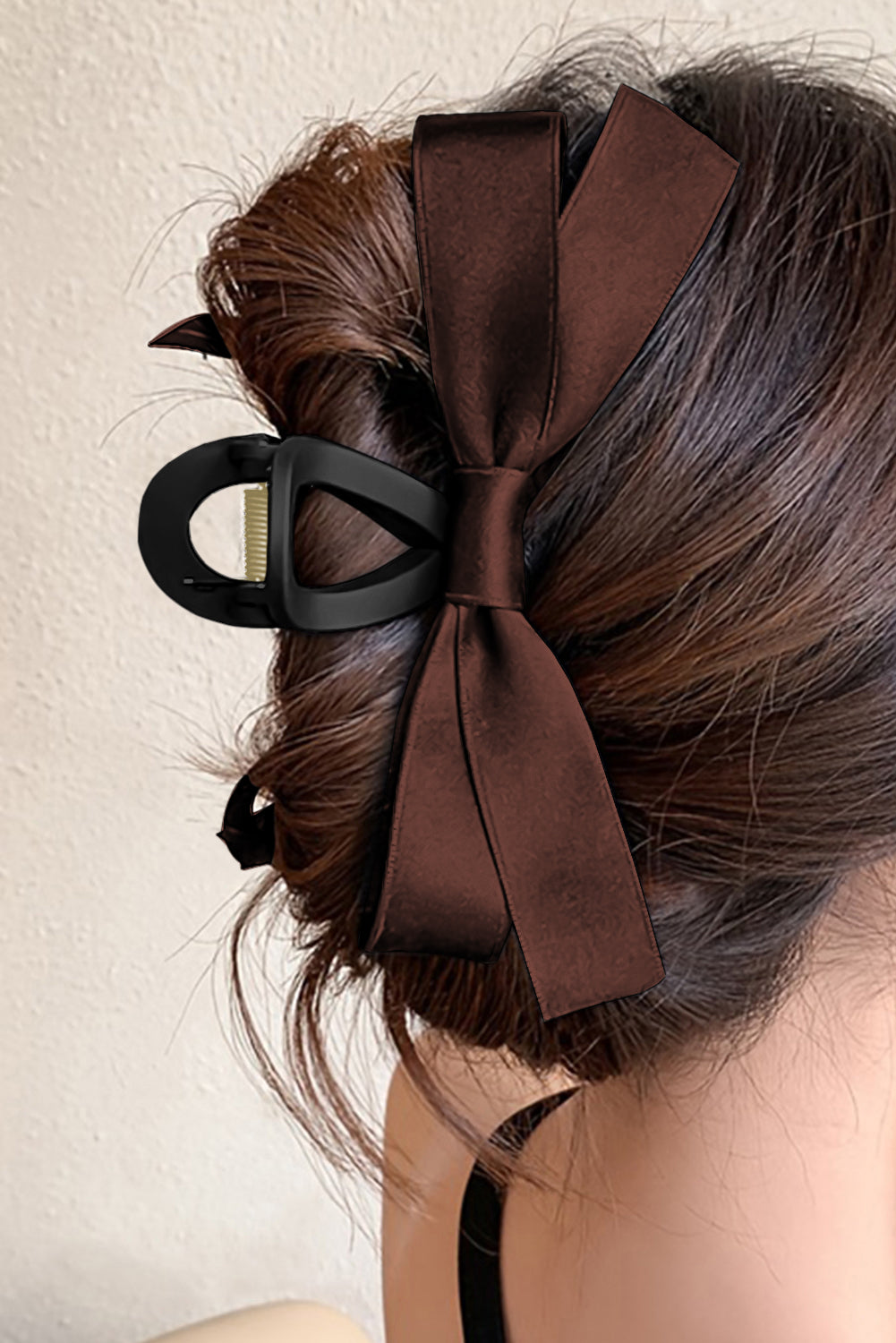 Coffee Solid Color Ribbon Bow Decor Hair Clip