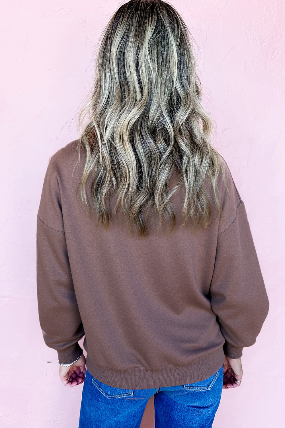 Dark Khaki Terry Bow Pattern Drop Shoulder Sweatshirt