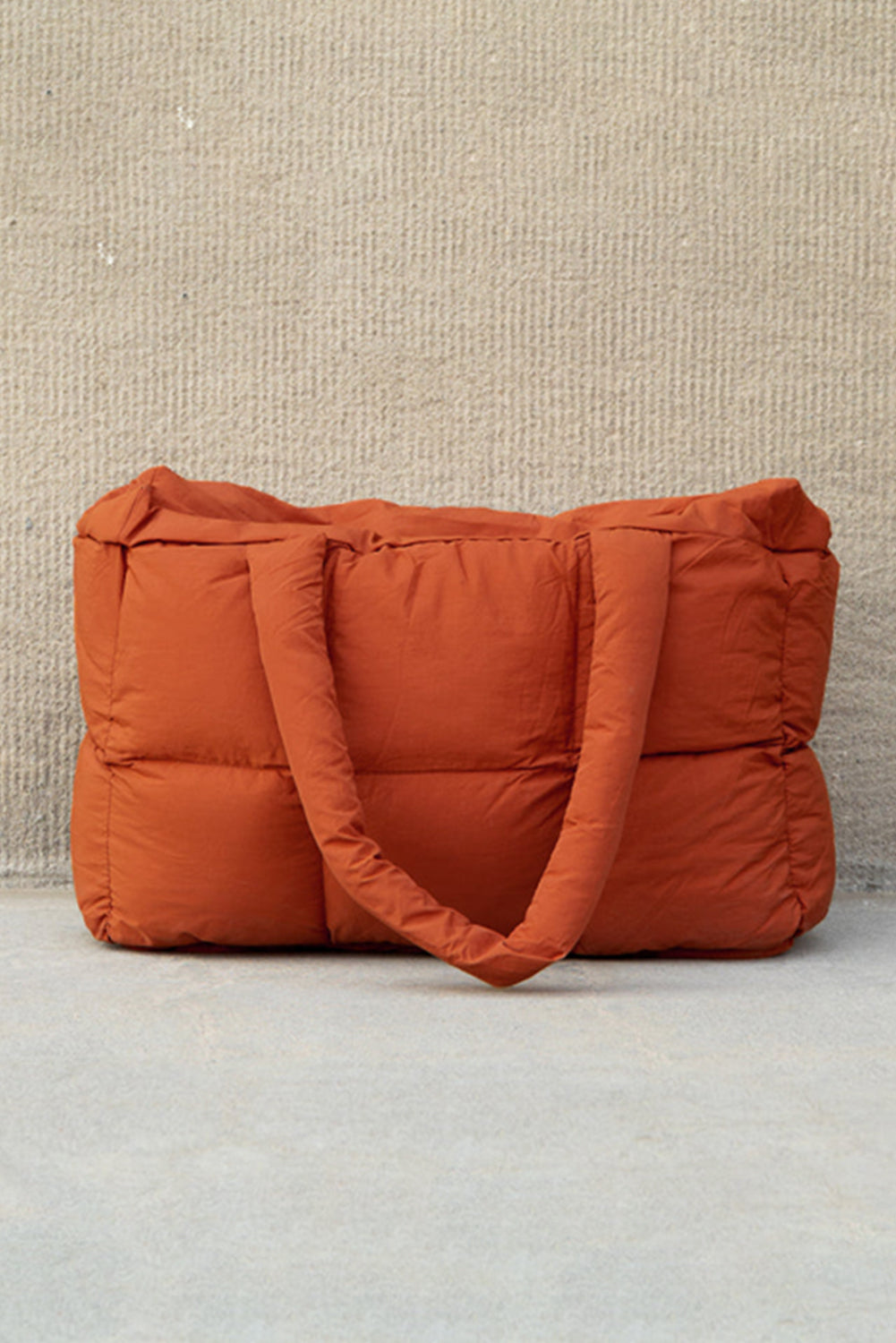 Cinnamon Solid Quilted Puffy Zipped Large Tote Bag