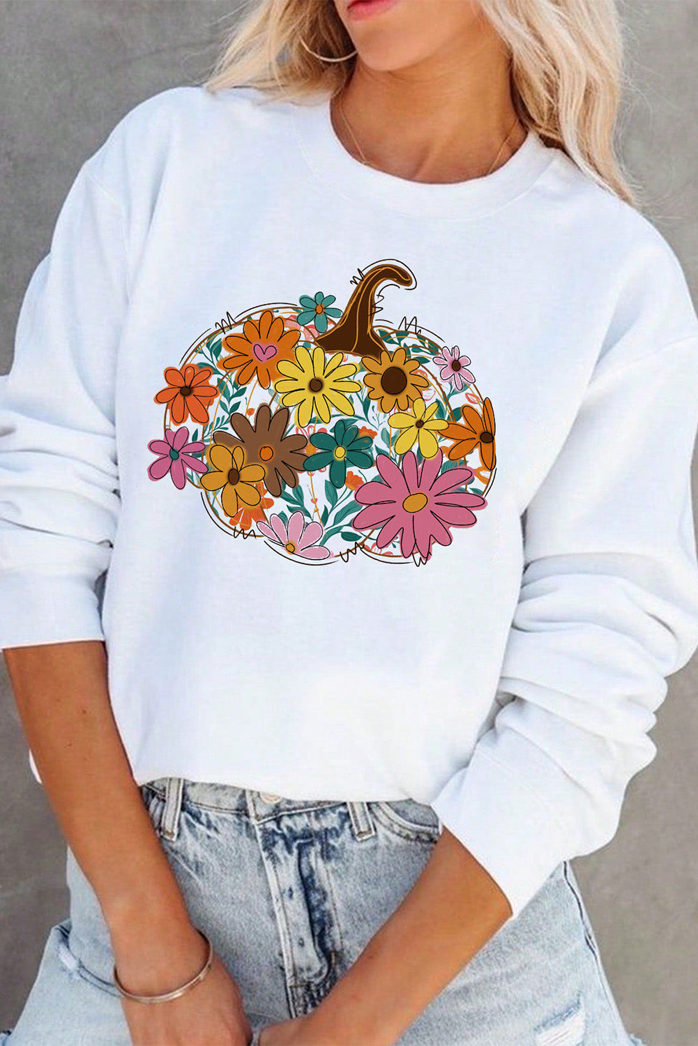 White Floral Pumpkin Custom Graphic Sweatshirt