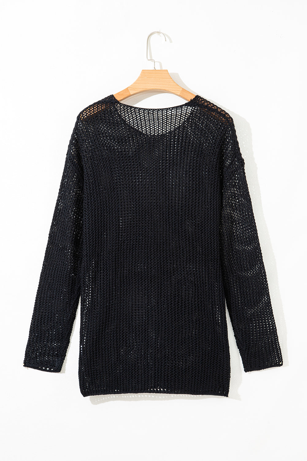 Black Crochet Hollow-out Knit Sweater