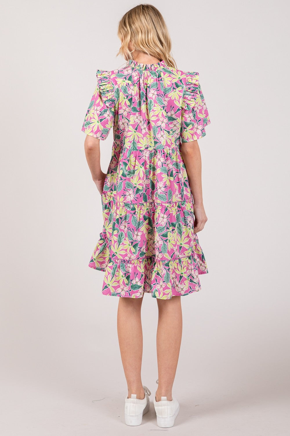SAGE + FIG Floral Ruffle Short Sleeve Dress-3