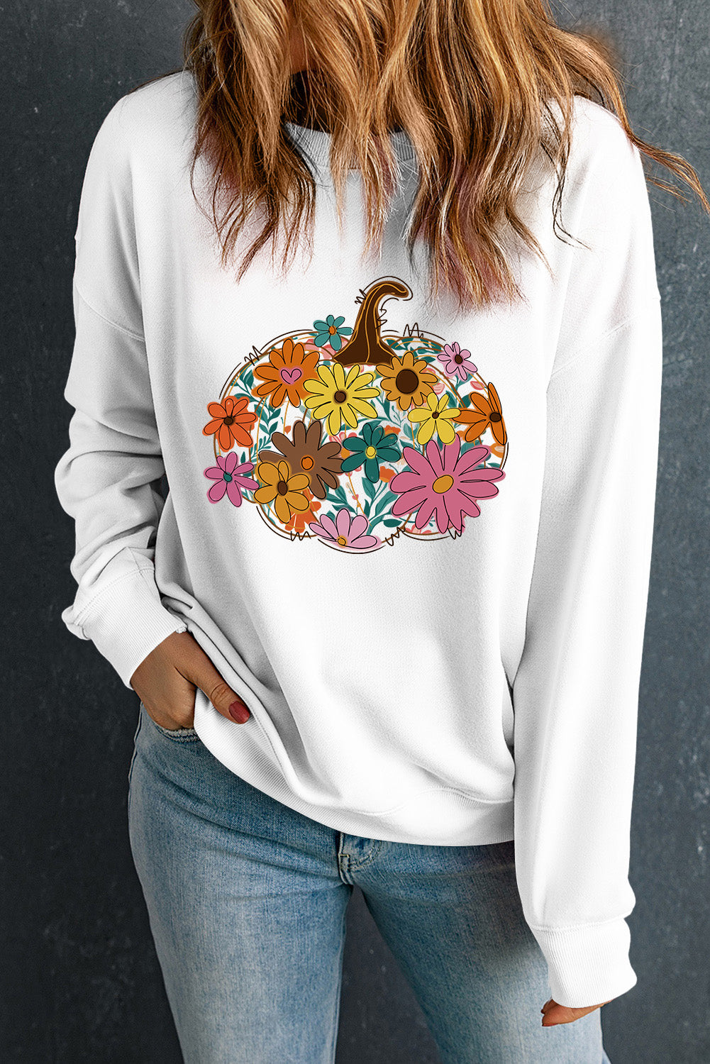 White Floral Pumpkin Custom Graphic Sweatshirt