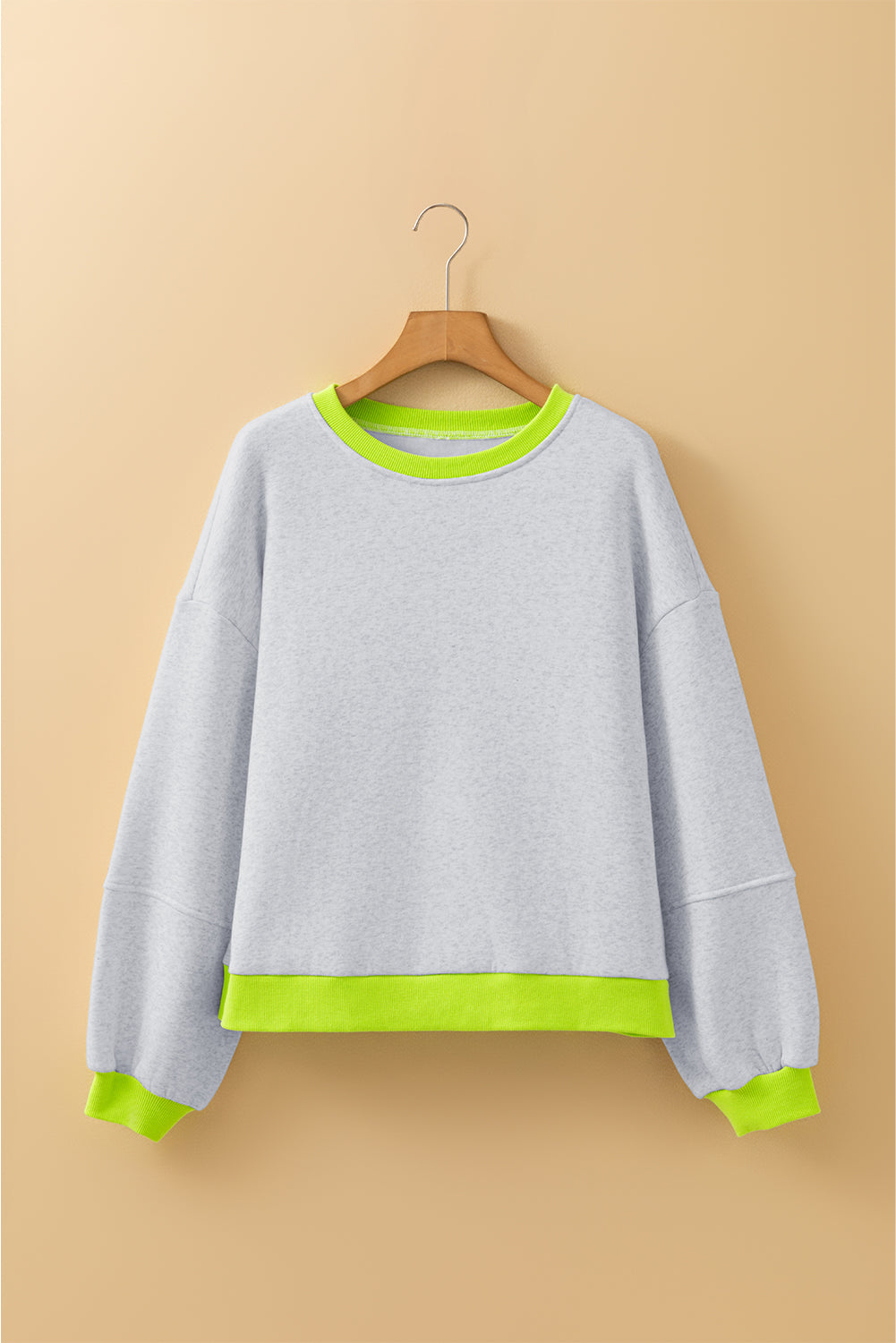 Light Grey Contrast Color Patchwork Drop Sleeve Loose Sweatshirt