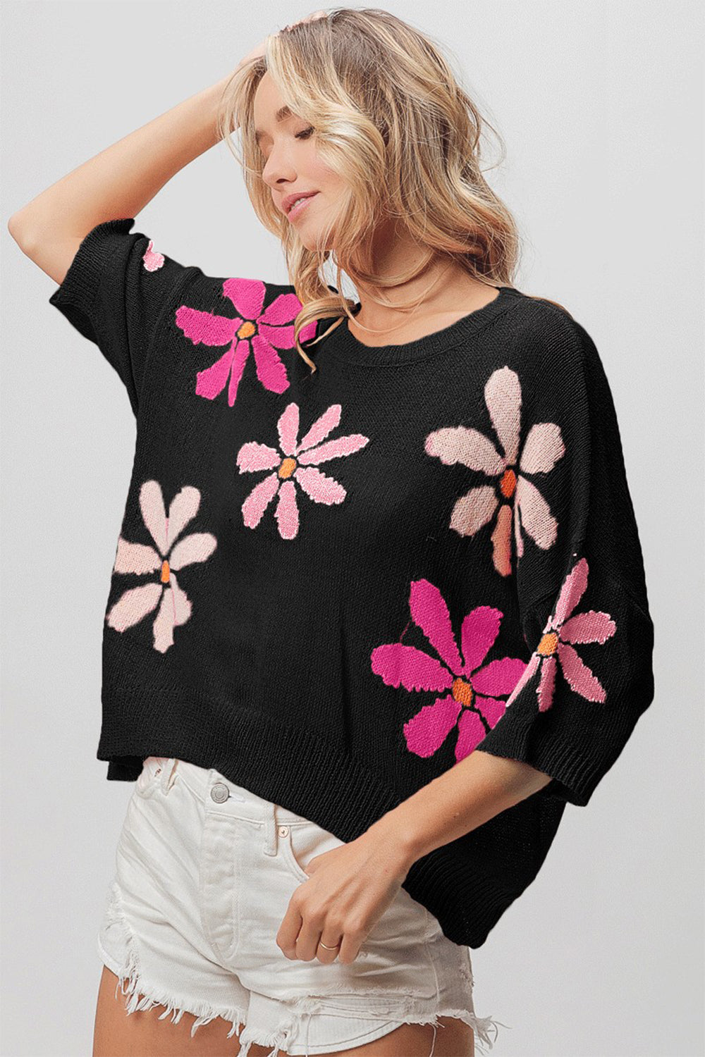 BiBi Floral Pattern Cropped Sweater-0