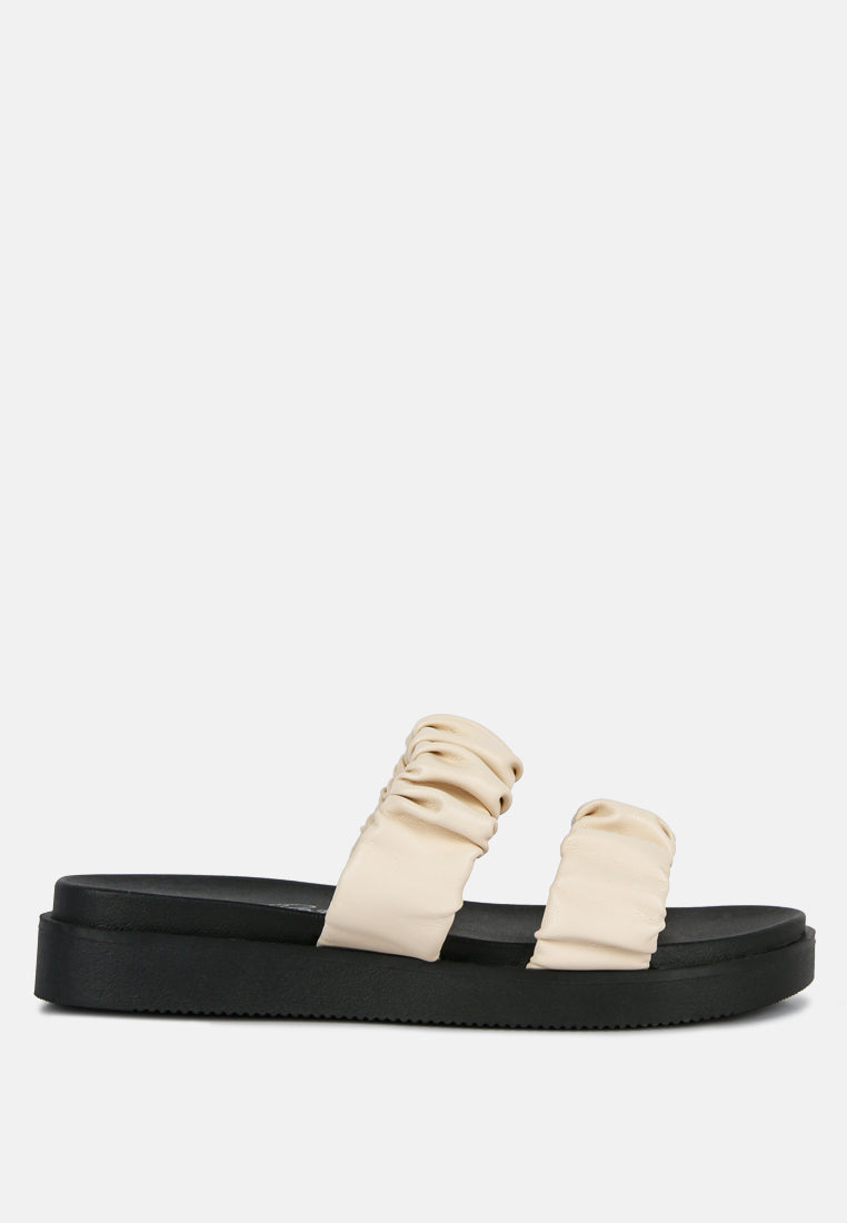 Faux Leather Ruched Strap Platform Sandals-5
