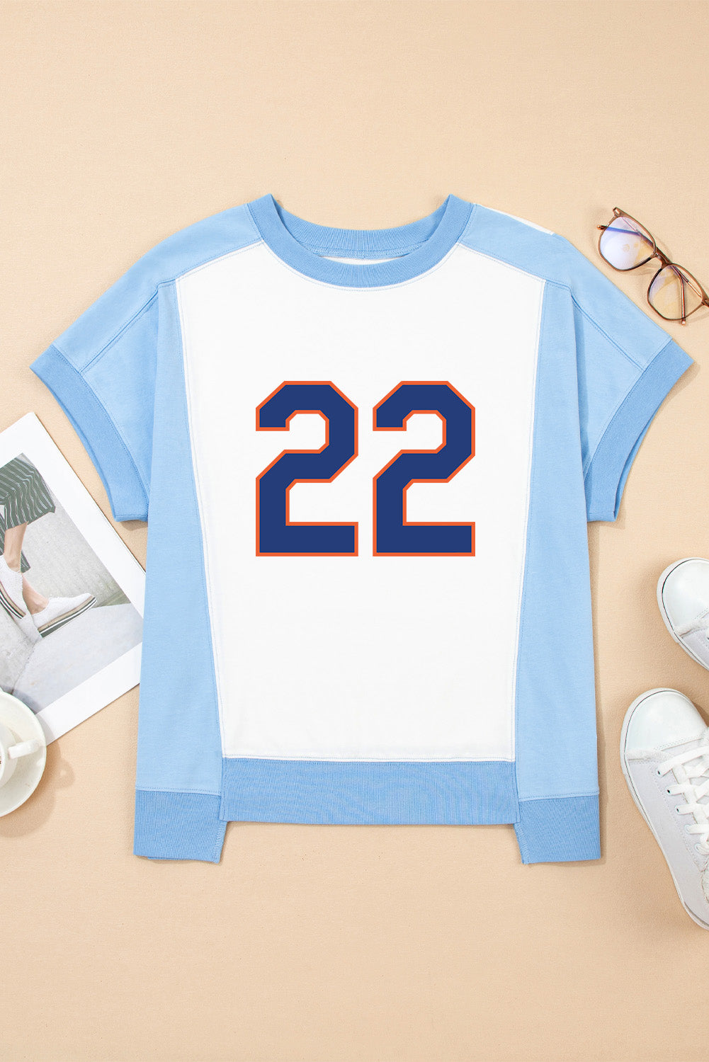 Sky Blue Game Day Colorblock Number 22 T Shirt