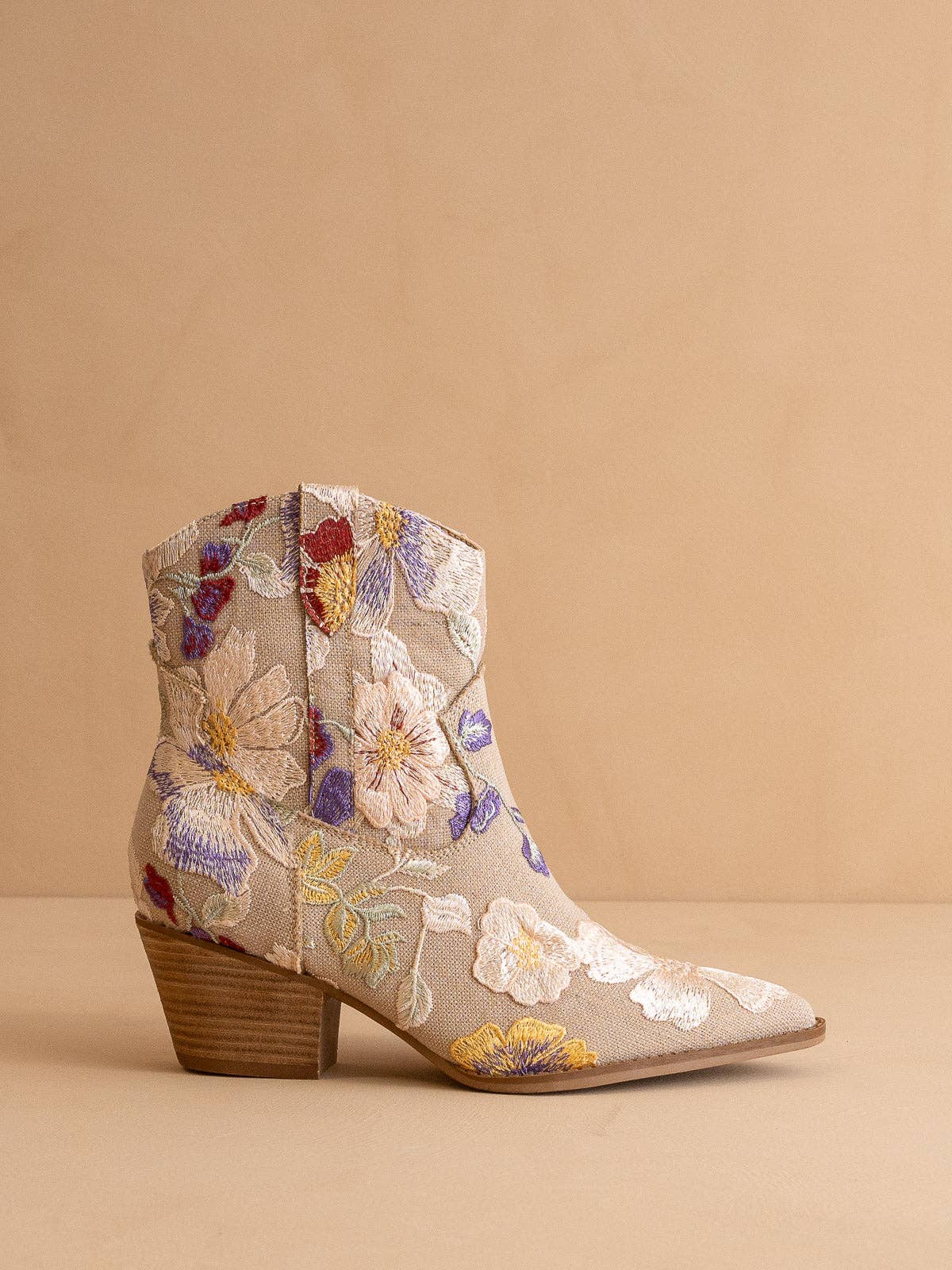 The Jolene|Taupe Floral Applique Western Boot