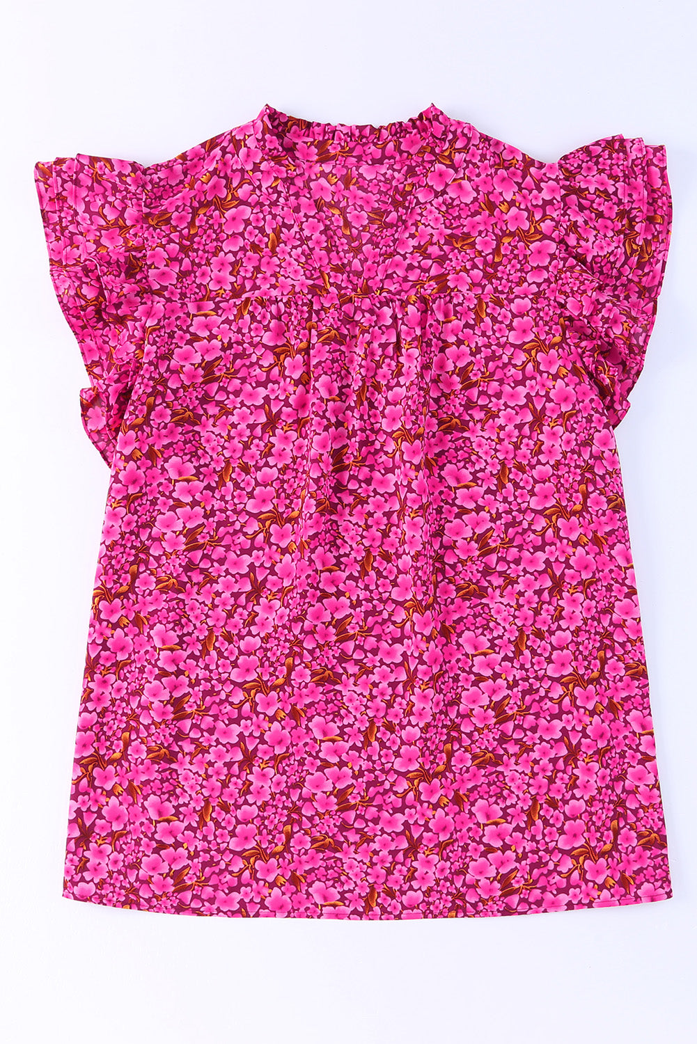 Rose Floral Print Ruffle Sleeve Plus Size Shift Top
