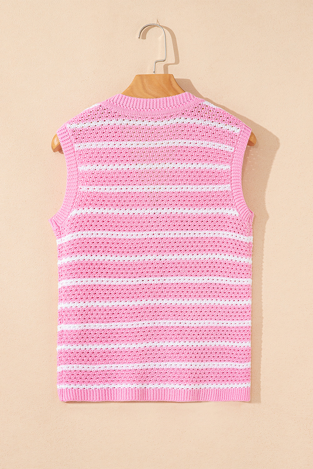 Pink Striped V Neck Button Knit Vest
