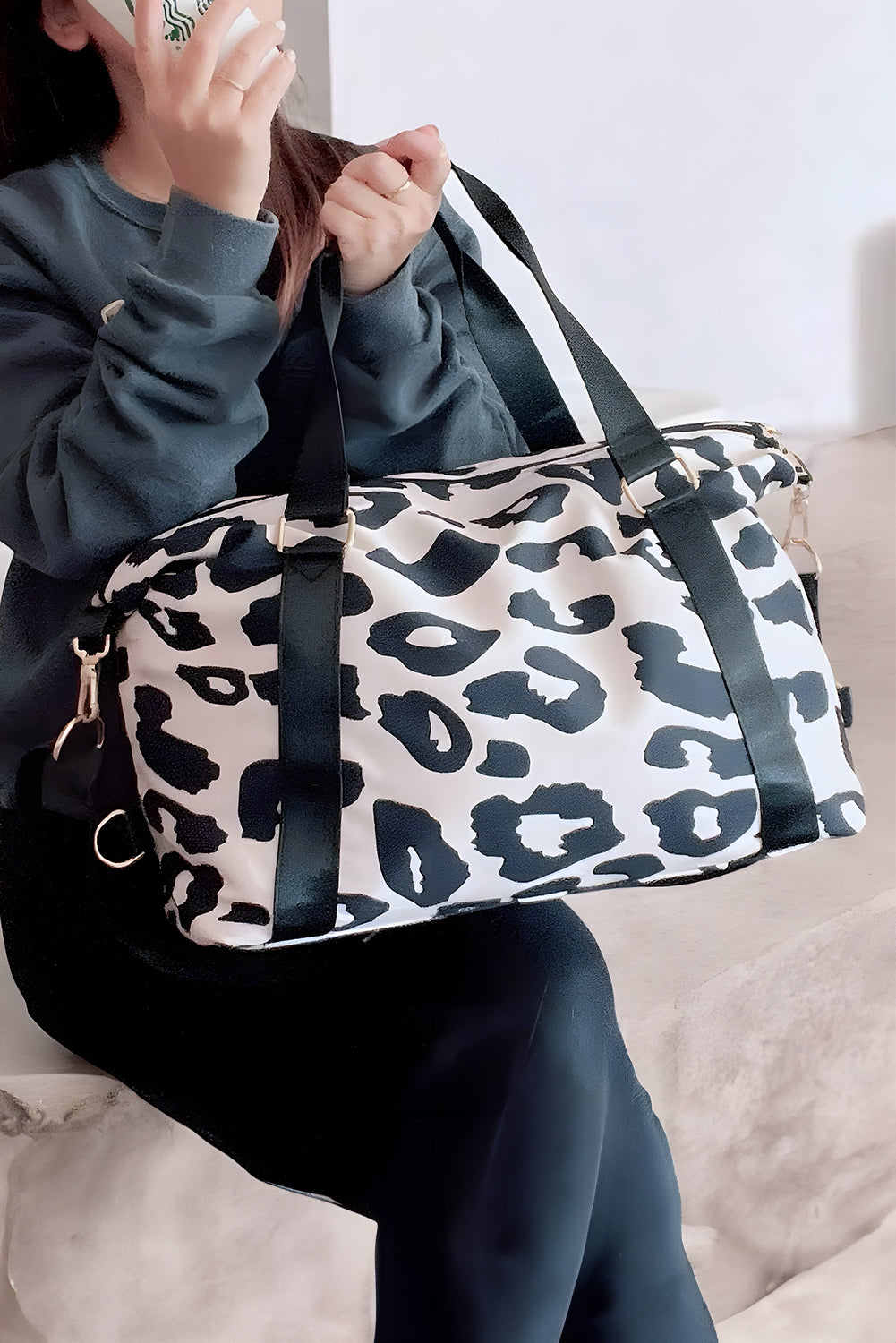 Black Leopard Print Luggage Tote Bag