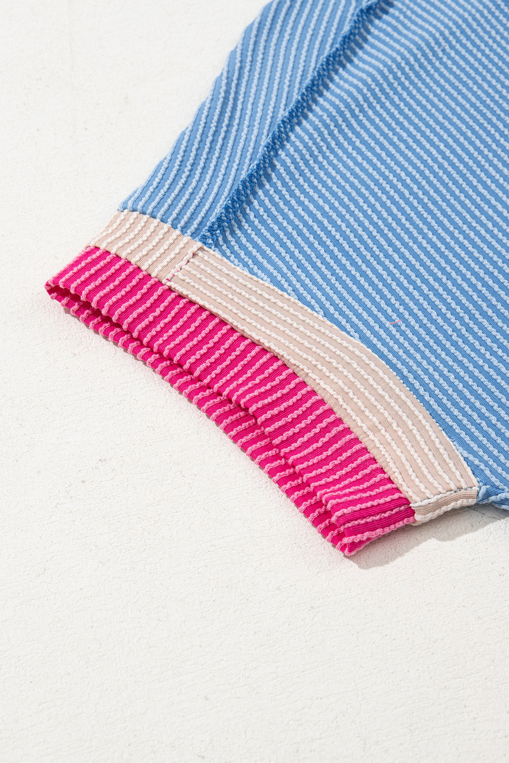 Sky Blue Textured Colorblock Round Neck T Shirt