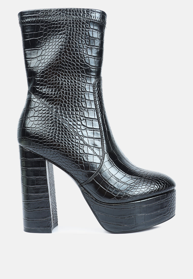Feral High Heeled Croc Pattern Ankle Boot-6