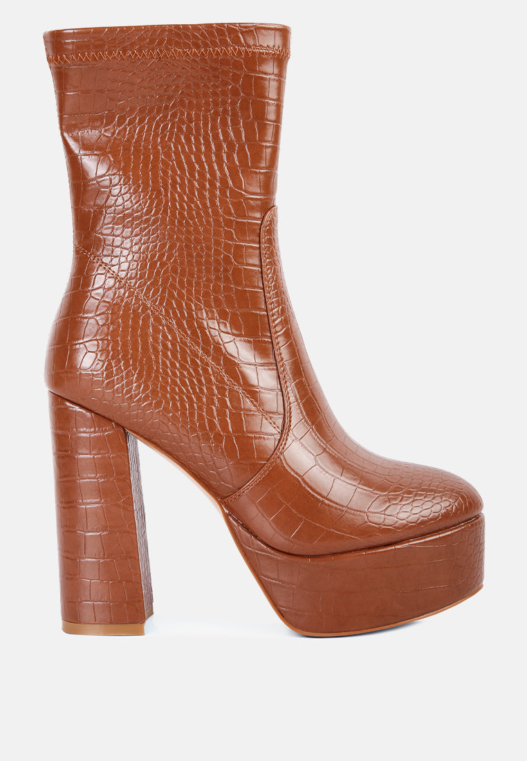 Feral High Heeled Croc Pattern Ankle Boot-5