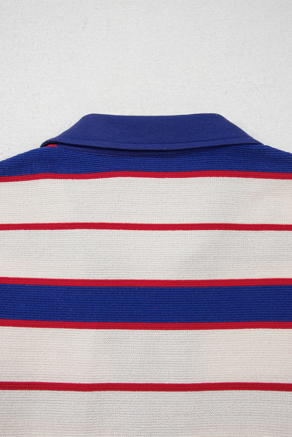 Blue Stripe Colorblock V Neck Collared Sweatshirt