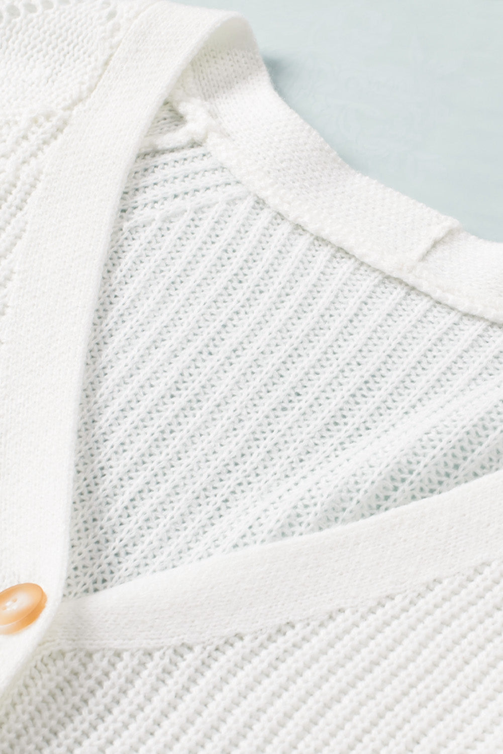 White V Neck Button Bishop Sleeve Knit Cardigan