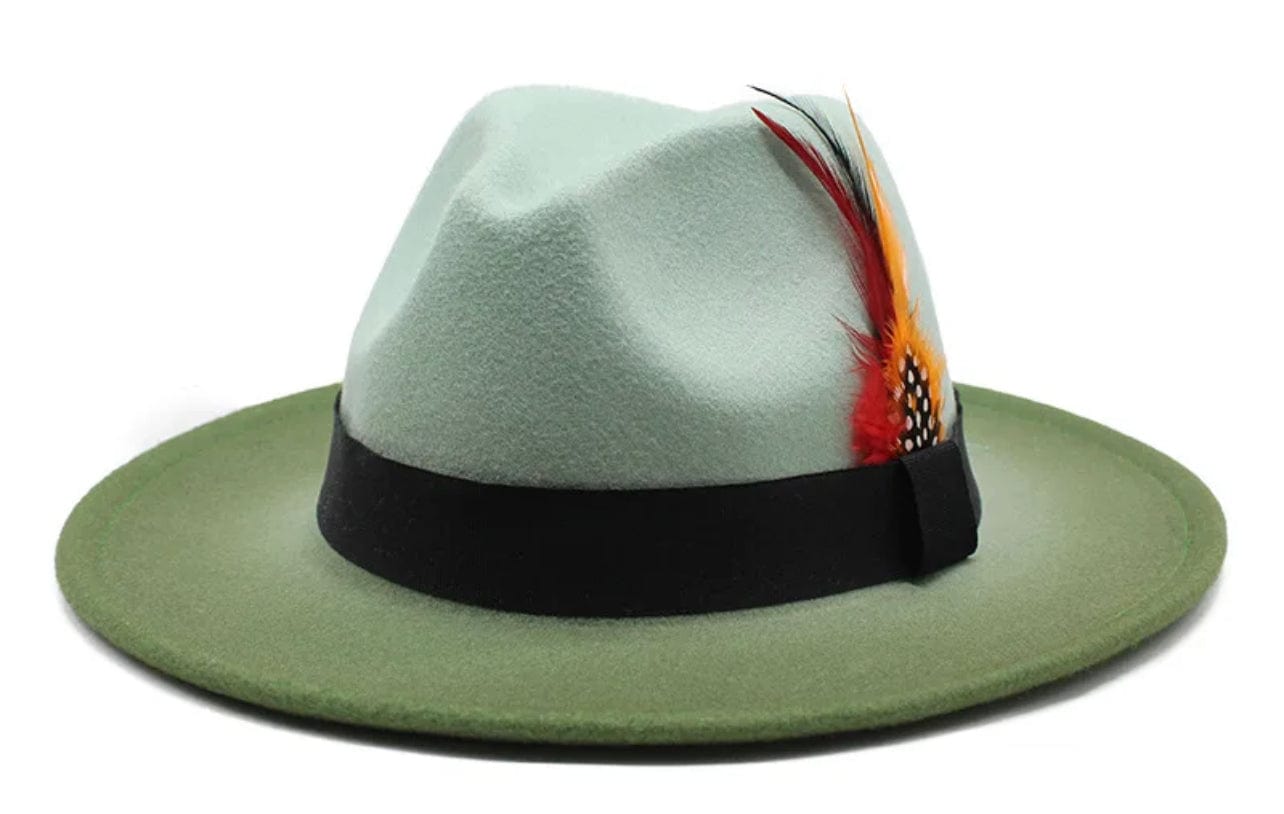 Gradient Feathered Fedora Hat-Green-0